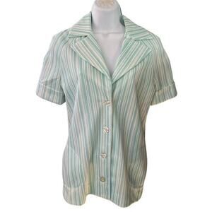 Henri Mint White Striped Vintage Shirt Size Medium